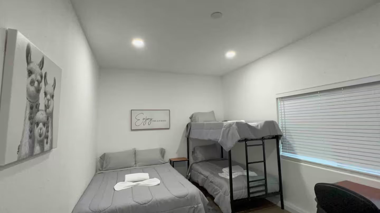 Bedroom with bunk beds at The Alpacas vacation rental in Tracy CA